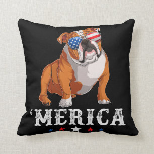 Merica Dog 4th of July USA American Flag English B Cushion