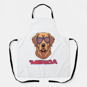 Merica Dog with USA Flag Sunglasses Patriotic Art Apron