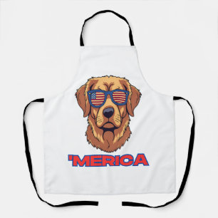 Merica Dog with USA Flag Sunglasses Patriotic Art Apron