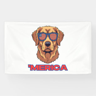 Merica Dog with USA Flag Sunglasses Patriotic Art Banner