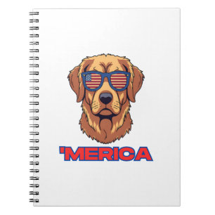 Merica Dog with USA Flag Sunglasses Patriotic Art Notebook