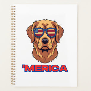 Merica Dog with USA Flag Sunglasses Patriotic Art Planner