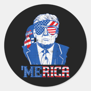 Merica Donald Trump - Funny Trump 4th Of July Amer Classic Round Sticker
