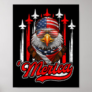 Merica Eagle Aeroplane 4th Of July American Flag P Poster