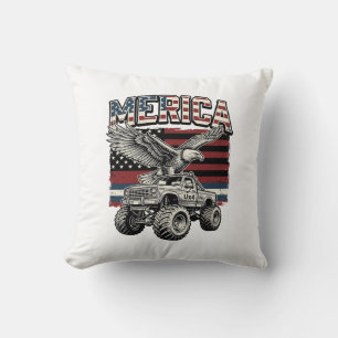 Merica Eagle Monster Truck Vintage Patriotic Cushion