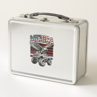 Merica Eagle Monster Truck Vintage Patriotic Metal Lunch Box