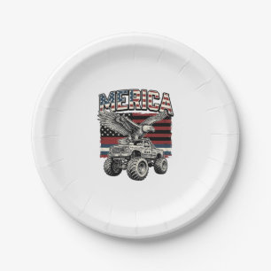 Merica Eagle Monster Truck Vintage Patriotic Paper Plate