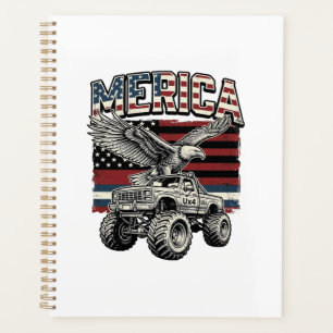 Merica Eagle Monster Truck Vintage Patriotic Planner