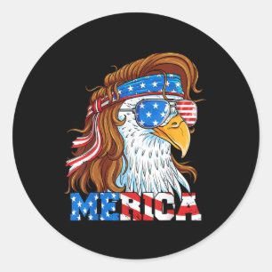 Merica Eagle Mullet 4th Of July American Flag Usa Classic Round Sticker