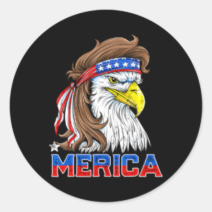 Merica Eagle Mullet 4th Of July Men Women American Classic Round Sticker