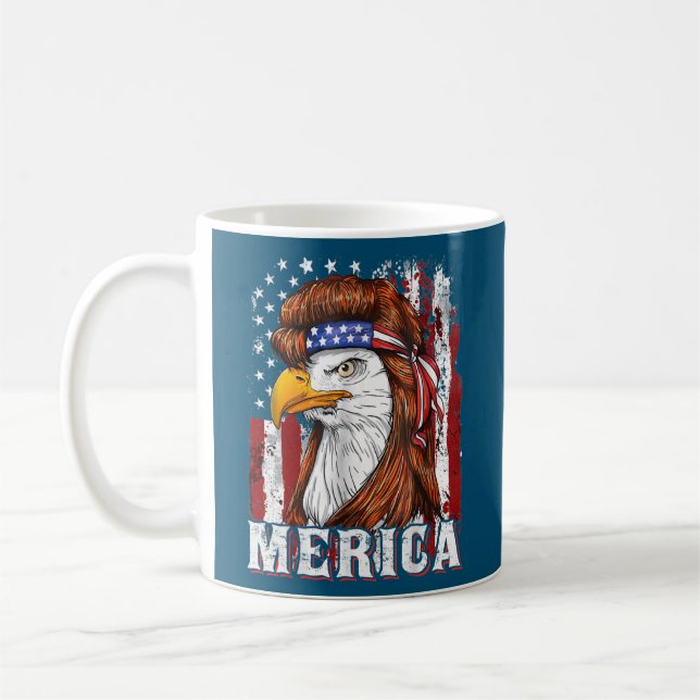 Merica Eagle Mullet American US Flag 4th Of July Coffee Mug (Left)