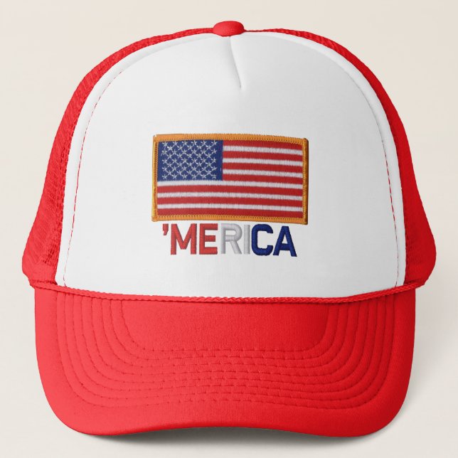 'MERICA Embroidered Stitch-Style US Flag Patch Hat (Front)