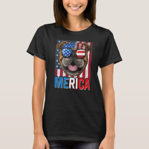 Merica English Bulldog Dog 4th Of July American F T-Shirt