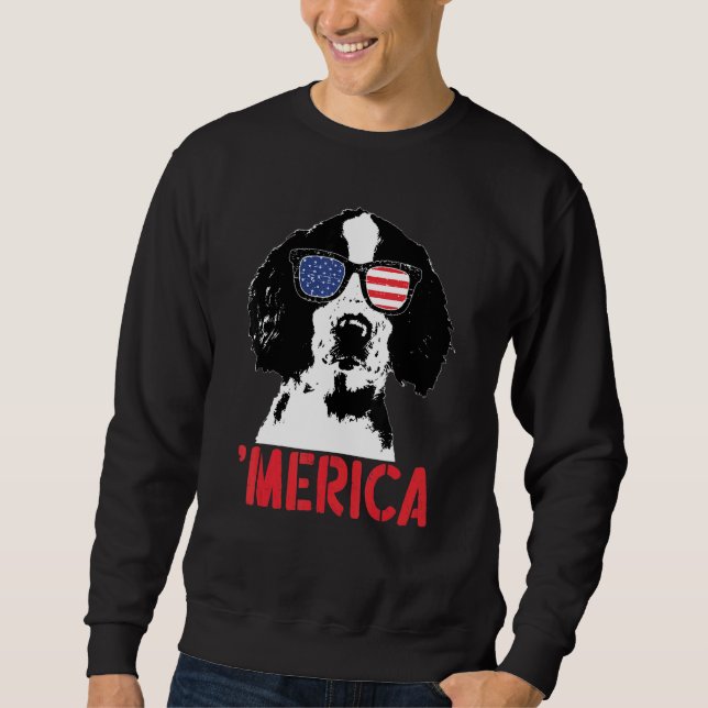 Merica Englisth Springer Spaniel American Flag 4th Sweatshirt (Front)