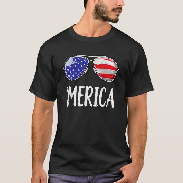 Merica Flag Sunglasses  Patriotic 4th Of July Men T-Shirt (Front)