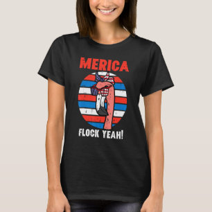 Merica Flock Yeah Flamingo Us Flag Retro July 4th  T-Shirt