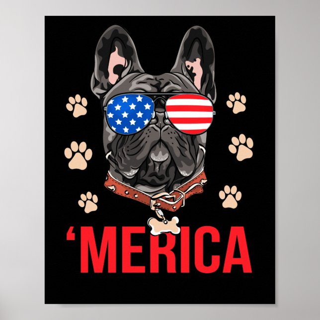 Merica French Bulldog American Flag Frenchie Poster (Front)