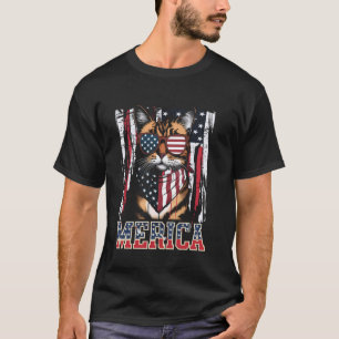 Merica Funny Cat 4th of July - Meowica US Flag Pat T-Shirt