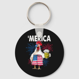 Merica Funny Chicken With Beer Usa American Flag 4 Key Ring