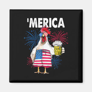 Merica Funny Chicken With Beer Usa American Flag 4 Magnet