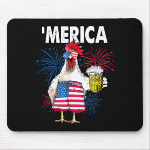 Merica Funny Chicken With Beer Usa American Flag 4 Mouse Pad