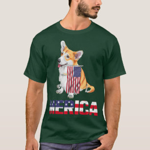 Merica Funny Corgi Dog USA Flag 4th of July Indepe T-Shirt
