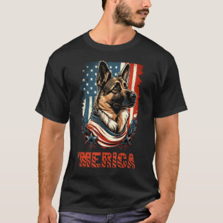 Merica German Shepherd American Flag 4th Of July D T-Shirt
