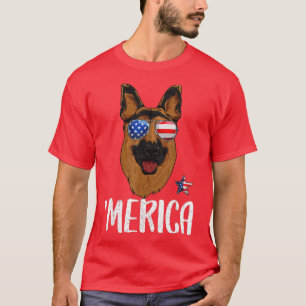 Merica German Shepherd Dog 4th of July American Fl T-Shirt