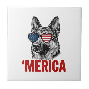 Merica German Shepherd Flag Sunglasses Shirt Desig Ceramic Tile