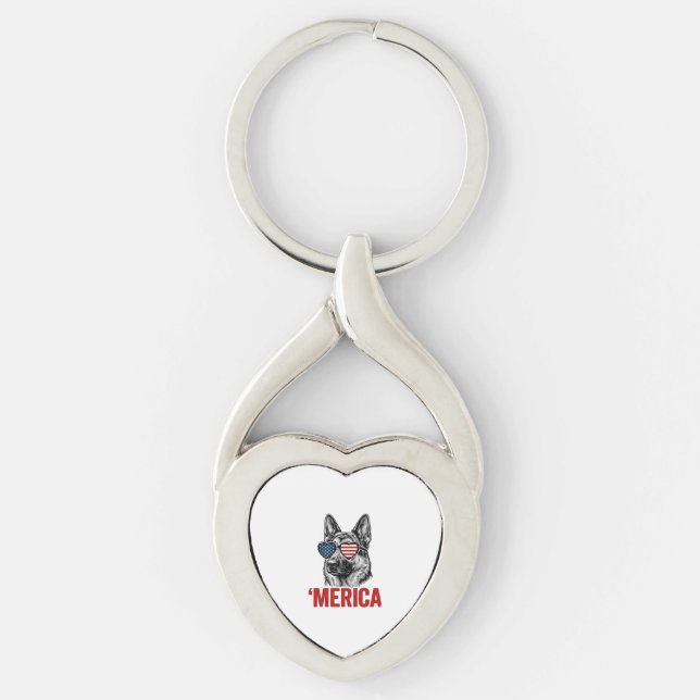 Merica German Shepherd Flag Sunglasses Shirt Desig Key Ring (Front)