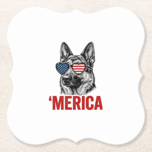 Merica German Shepherd Flag Sunglasses Shirt Desig Paper Coaster