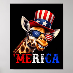 Merica Giraffe Patriotic 4th Of July Funny Kids Me Poster