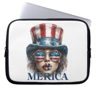 Merica Girl, Fourth of July Glam Girl with Stars Laptop Sleeve