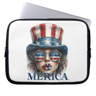 Merica Girl, Fourth of July Glam Girl with Stars  Laptop Sleeve