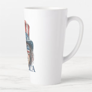 Merica Girl, Fourth of July Glam Girl with Stars Latte Mug