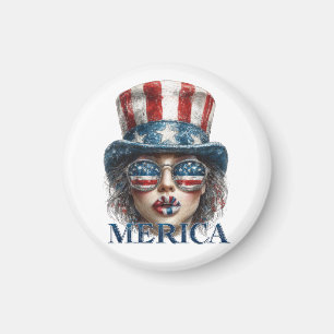 Merica Girl, Fourth of July Glam Girl with Stars Magnet