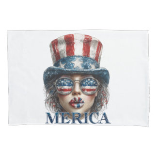 Merica Girl, Fourth of July Glam Girl with Stars  Pillowcase