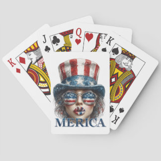 Merica Girl, Fourth of July Glam Girl with Stars Playing Cards