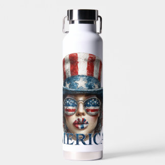 Merica Girl, Fourth of July Glam Girl with Stars  Water Bottle