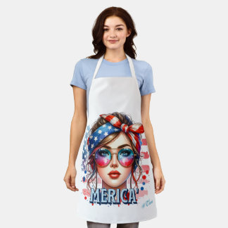 MERICA' Girl – Retro Patriotic USA Flag Bandanna S Apron