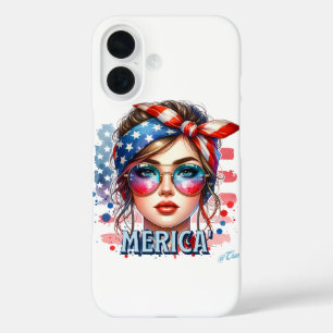 MERICA' Girl – Retro Patriotic USA Flag Bandanna S iPhone 16 Case