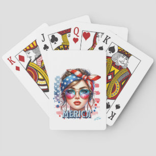 MERICA' Girl – Retro Patriotic USA Flag Bandanna S Playing Cards