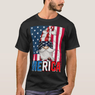 Merica Gnome 4th Of July Patriotic American Flag T-Shirt