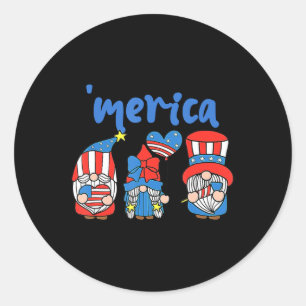 Merica Gnomes USA Flag Fireworks Memorial Day 4th  Classic Round Sticker