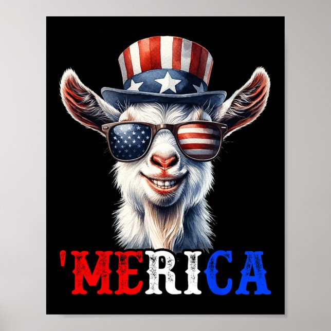Merica Goat Patriotic 4th Of July Funny Kids Men W Poster (Front)