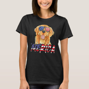 Merica Golden Retriever 4th Of July American Flag T-Shirt