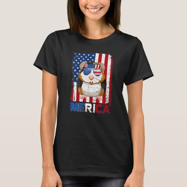 Merica Guinea Pig American Flag Patriotic 4th Of J T-Shirt (Front)