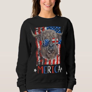 Merica Highland Cow 4th Of July Farming Patriotic Sweatshirt