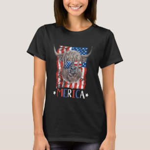 Merica Highland Cow 4th of July Farming Patriotic T-Shirt