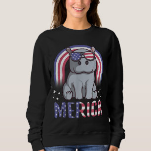 Merica Hippopotamus American Flag 4th of July Hipp Sweatshirt